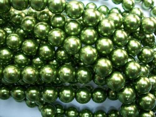 Glass Pearls, Shiny Dark Green, 14mm, ±62pc