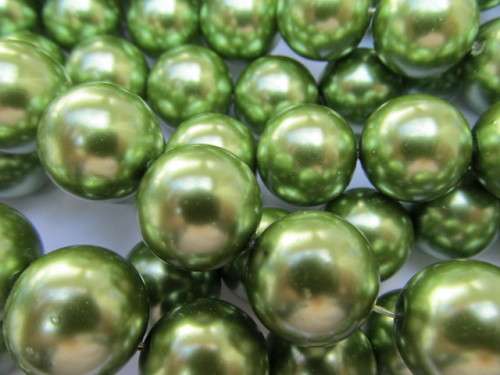 Glass Pearls, Shiny Green, 16mm, ±16pc