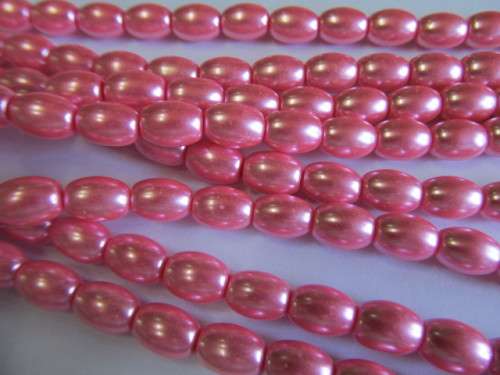 Glass Pearls, Oval, Shiny Pink, 8mm x 11mm, ±36pc