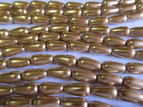 Glass Pearls, Teardrop, Shiny Camel, 8mm x 16mm, ±20pc