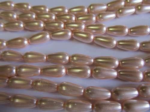Glass Pearls, Teardrop, Shiny Light Pink, 8mm x 16mm, ±20pc