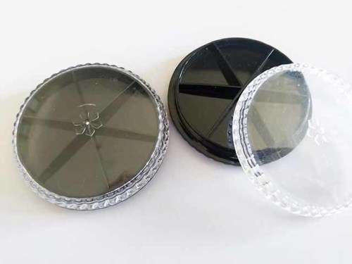 Container With Lid 6 Divisions, Round, B Grade, Black With Clear Lid, Diameter 65mm, 1pc