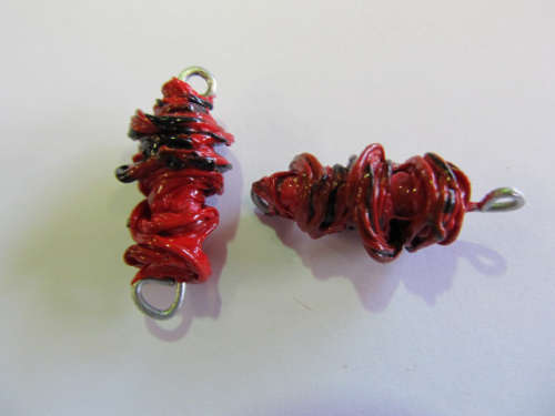 Go Green, Connector Beads, Recycled Material, Polypropylene And Wire, Handmade, Red, ±32mm, 2pc