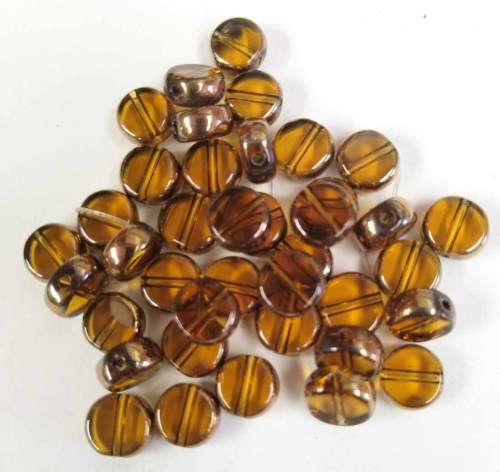 Window Beads, Glass, Round, Brown With Gold, 8mm, ±38pc