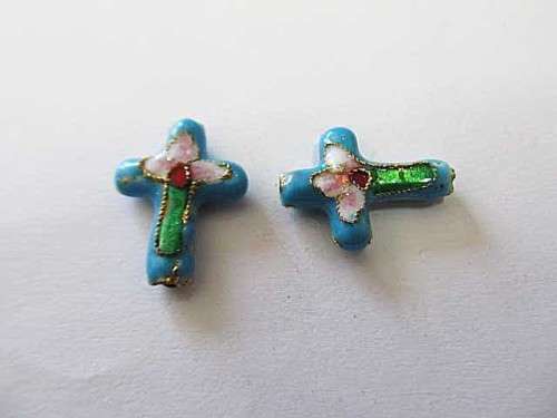 Cloisonne, Cross, Blue, 18mm x 14mm, 2pc