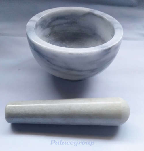 Mortar And Pestle Set, White Marble, Polished Exterior, Dia 115mm, Pestle ±125mm, See Photo`s Below