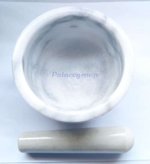 Mortar And Pestle Set, White Marble, Polished Exterior, Dia 115mm, Pestle ±125mm, See Photo`s Below