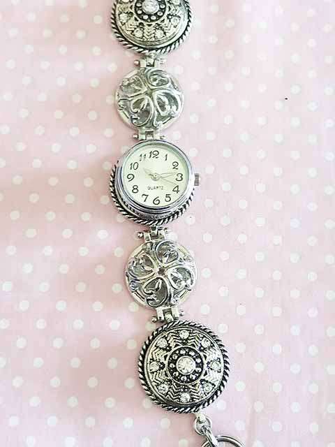 Watch, Nickel With Clear Rhinestones, Toggle Clasp, Fits 16cm - 21cm, 1pc
