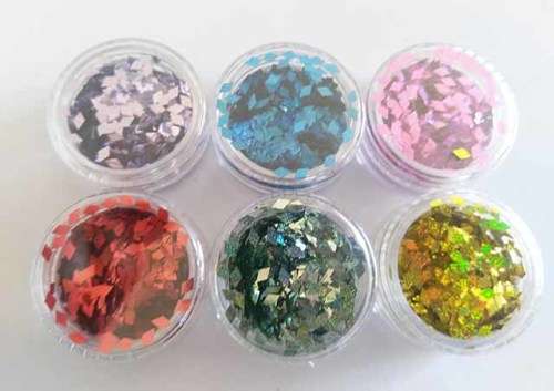 Nail Art, Glitter Set, Small Foil Pieces, Mixed Colours, 6pc / 1 Set