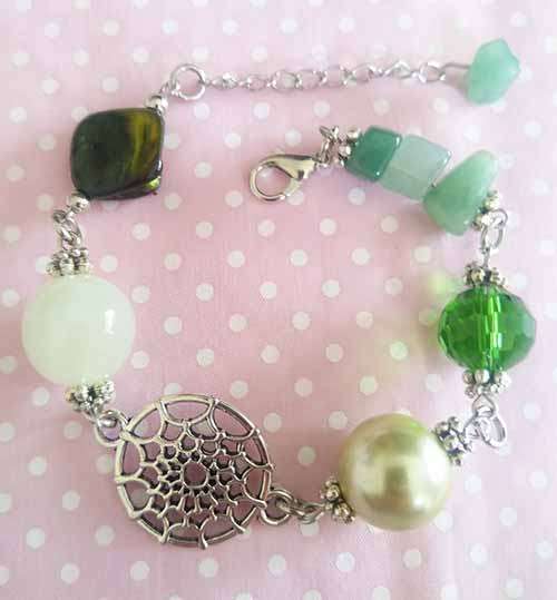 Perrine Bracelets, Shades Of Green Shell Pearl, Crystal Bead, Shell And Semi-Precious Bead
