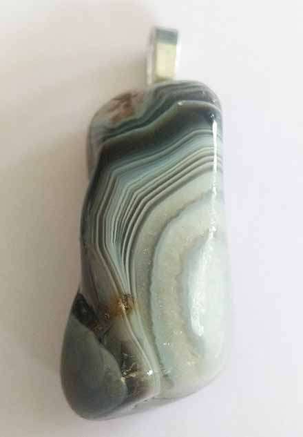 Semi-Precious Pendant, Botswana Agate, Grey And Black, 56mm x 21mm x 18mm, 1pc