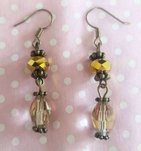 Cristia Earrings, Brown AB Crystal Beads, Bronze Findings And Shepherds Hook, 50mm, 1 Pair
