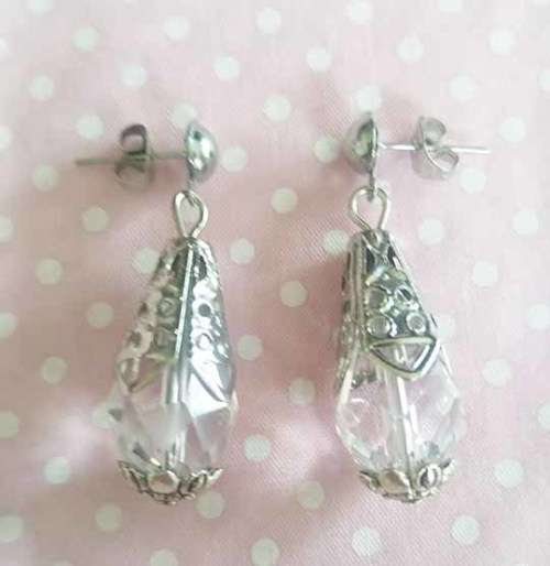 Cristia Earrings, Clear Crystal Beads, Nickel Studs, 38mm, 1 Pair