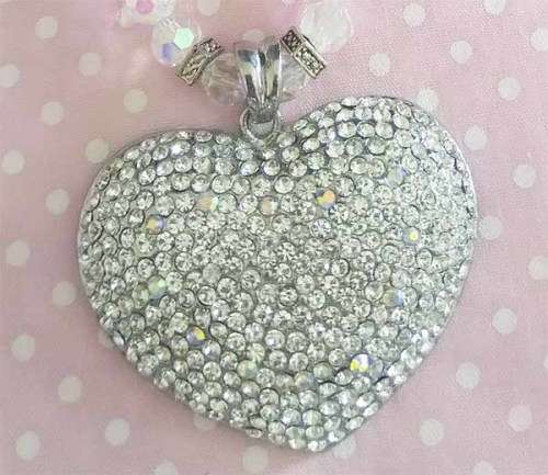 Cristia Necklace, Clear AB Facetted Crystal Beads, Rhinestone Heart Pendant, Toggle Clasp, 46cm, 1pc