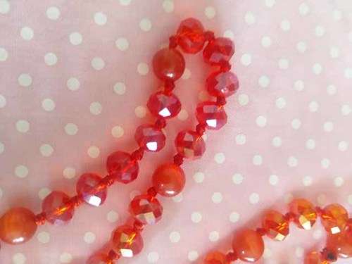 Cristia Necklace, Red Crystal And Cats Eye Beads, 126cm, 1pc