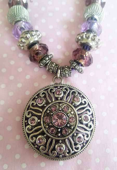 Mistique Necklace, Purple And Nickel Pandora Style Beads On Purple Wax Cord, 52mm