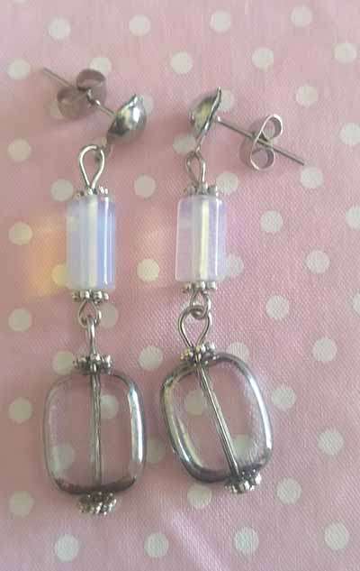 Simone Earrings, Moonstone With Window Beads, Nickel Findings, Studs, 47mm, 2pc