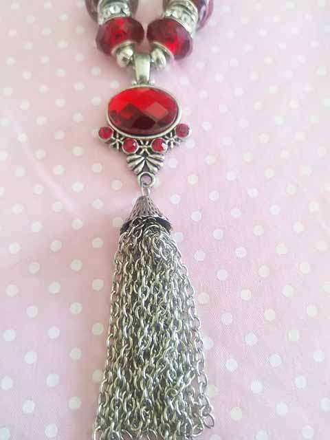 Riza Necklace, Red Pandora Style Beads With Nickel Spacers And Rondals, Lobster Clasp, 44cm + 5cm