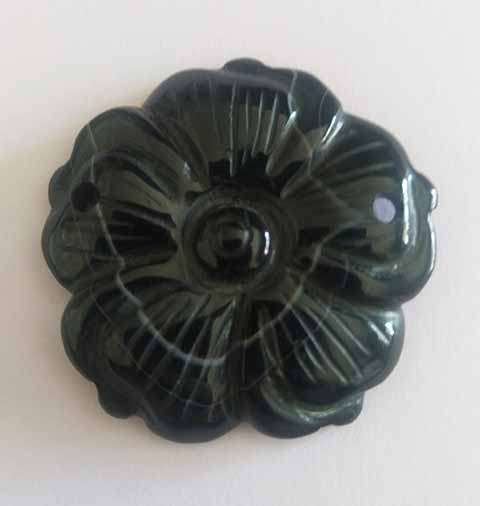 Semi-Precious Other, Flower, Cut From Black Onyx, Hole On Top, 38mm, 1pc