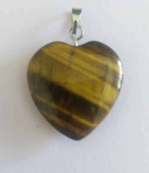 Pendant Semi-Precious, Tiger Eye, Heart, 29mm, 1pc