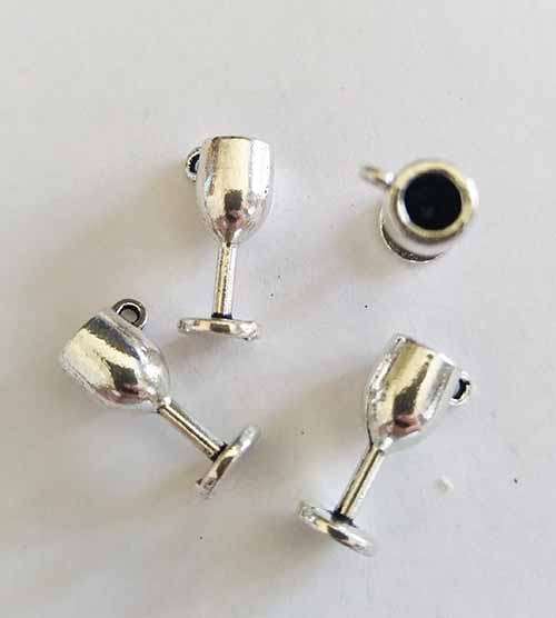 Charms, Wineglass, Metal, Nickel, 15mm x 8mm, 4pc