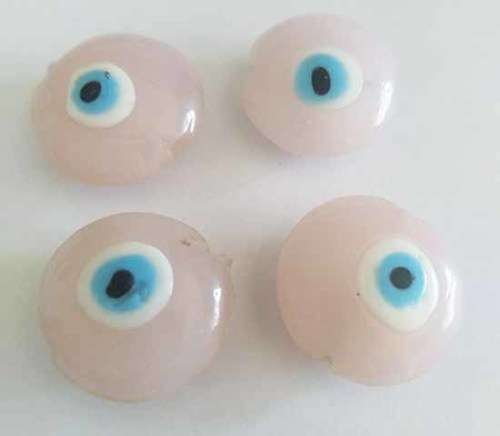 Glass Beads, Hand Crafted,  Flat Round, Eye Beads, Pink, 25mm x 12mm, 2pc