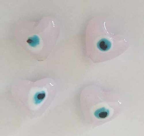 Glass Beads, Hand Crafted, Heart, Eye Beads, Pink, 14mm, 2pc