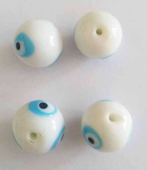 Glass Beads, Hand Crafted, Round, Eye Beads, White, 16mm, 4pc