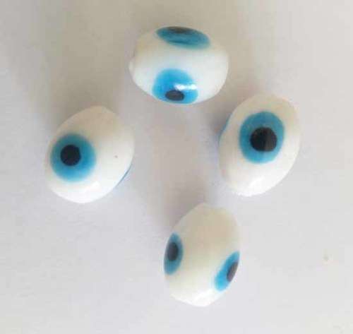 Glass Beads, Hand Crafted, Oval, Eye Beads, White, 17mm x 12mm, 4pc