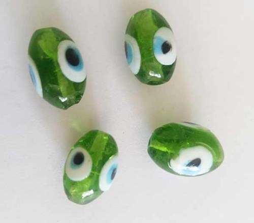 Glass Beads, Hand Crafted, Oval, Eye Beads, Green, 16mm x 11mm, 4pc