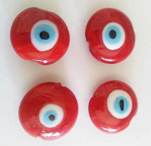 Glass Beads, Hand Crafted, Eye Beads, Flat Round, Red, 25mm x 12mm, 2pc