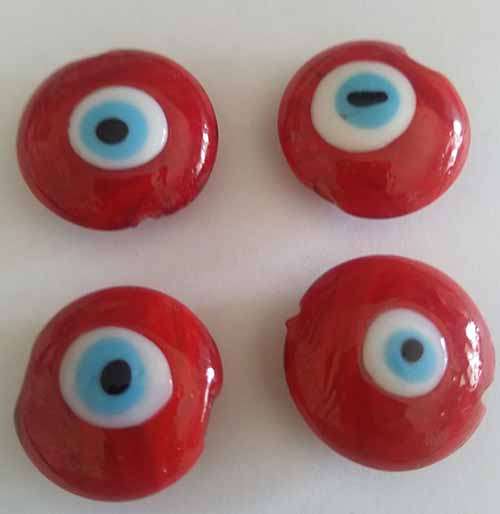 Glass Beads, Hand Crafted, Eye Beads, Flat Round, Red, 20mm x 11mm, 2pc