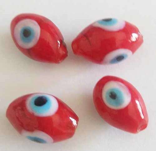 Glass Beads, Hand Crafted, Eye Beads, Oval, Red, 16mm x 11mm, 4pc