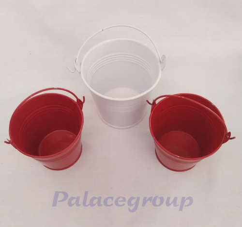 Buckets,  2 x Red, Round, Metal, H - 60mm, Top Dia - 70mm, 1 x White  1 Set / 3pc, See Photo`s Below