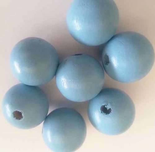 Wooden Beads, Round, Blue, 23mm x 25mm, 2pc