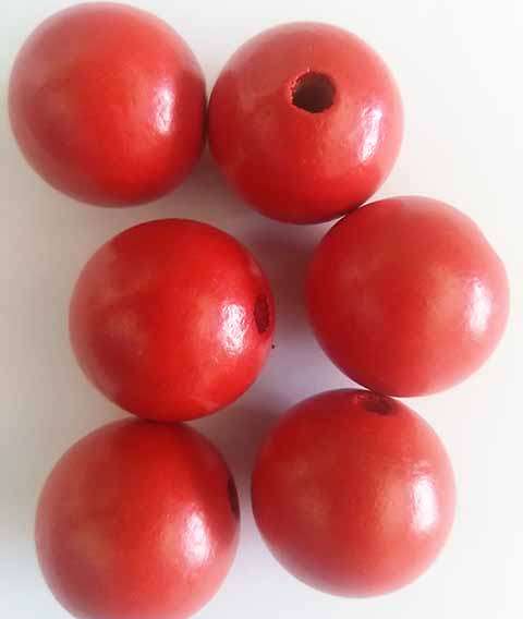 Wooden Beads, Round, Red, 23mm x 25mm, 2pc
