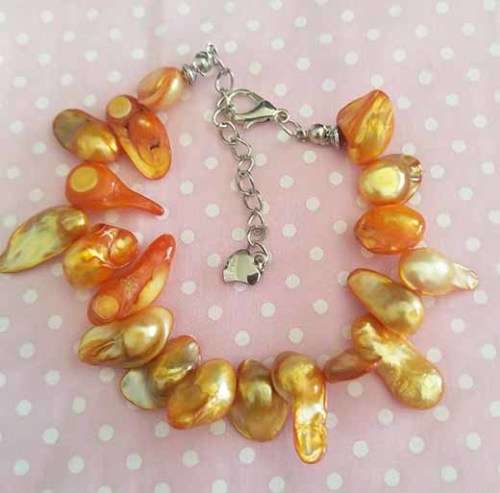 Perrine Bracelets, Orange Freshwater Pearls, Lobster Clasp, 19cm + 5cm Ext