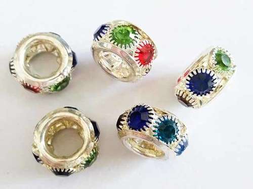 Rondals, Silver, Multi Coloured Rhinestones, 9mm x 16mm, 1pc