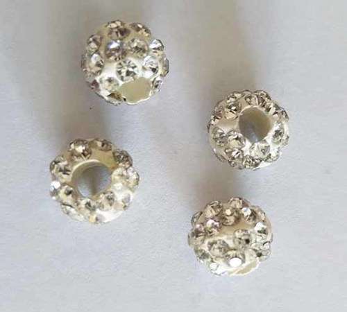 Rondals, Ball, Silver, Clear Rhinestones, 7mm x 8mm, 1pc
