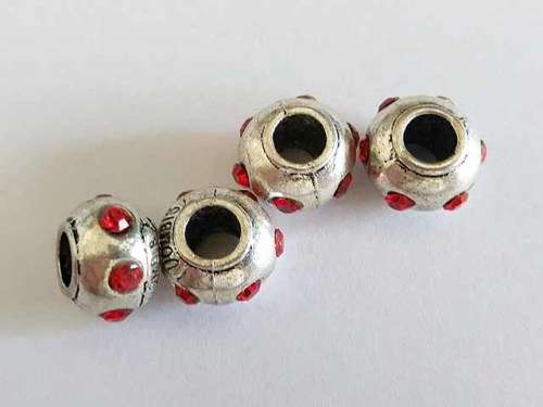 Rondals, Nickel, Red Rhinestones, 8mm x 13mm, 1pc