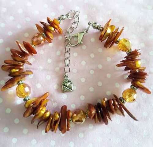 Perrine Bracelets, Burned Orange Freshwater Chips & Crystal Beads, Lobster Clasp, 19.5cm + 5cm Ext
