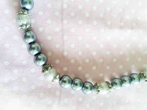 Perrine Necklace, Grey Glass Pearls, Pearl Size - 8mm, Nickel Findings, Toggle Clasp, 47cm, 1pc