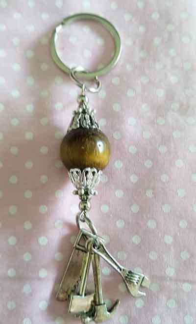 Simone Keyring, Keyring With Tigereye Bead, Nickel Findings And Charms, 10.5cm, 1pc