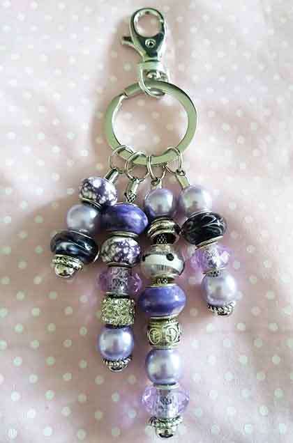 Handbag Charm, Nickel With Purple Pandora Style Beads, 150mm, 1pc