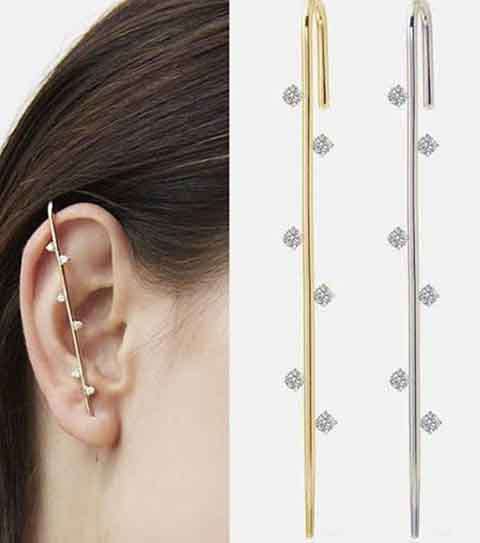 Evelia Earrings, Ear Piece, Nickel, Clear Rhinestones, See Example Photo How To Wear, 73mm, 1pc