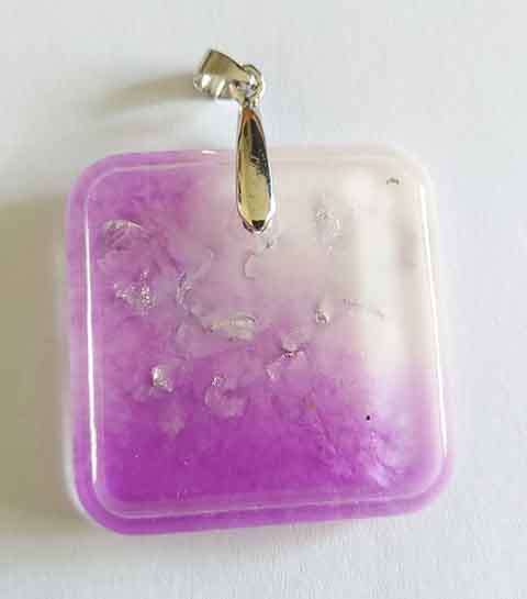 Pendant, White And Purple, Square 40mm x 40mm, Handmade Resin Product, Unique, 1pc