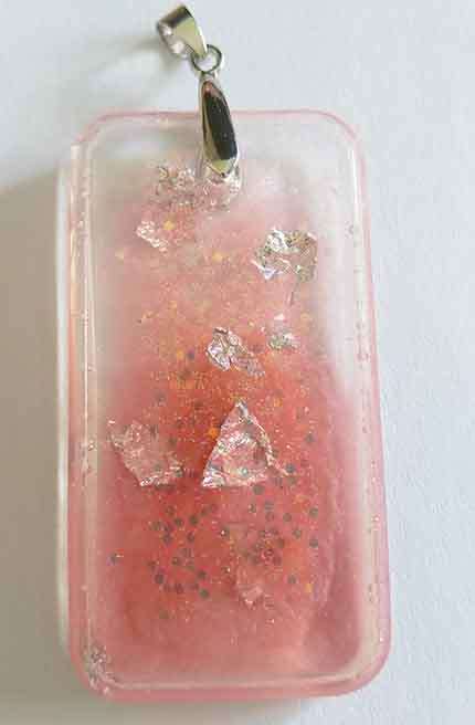 Pendant, Cherry With Silver, Rectangle 64mm x 34mm, Handmade Resin Product, Unique, 1pc