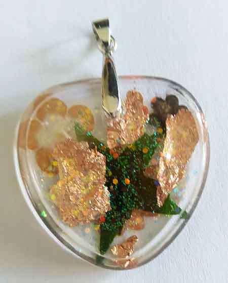 Pendant, Bronze, Black And Green Inside, 39mm, Handmade Resin Product, Unique, 1pc