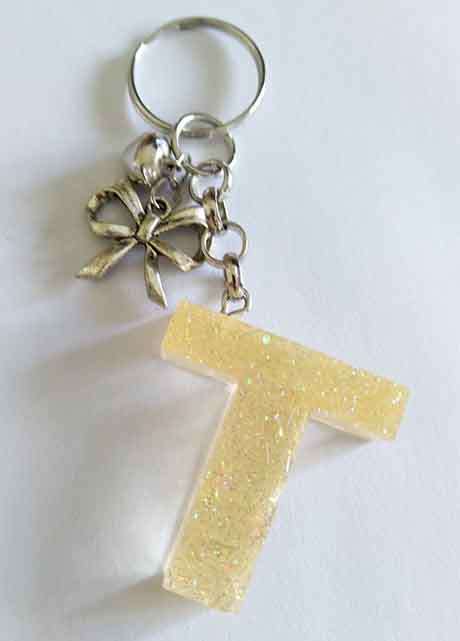 Personal Keyring, Yellow Letter `T`, 40mm, Resin Product, Handmade, Unique