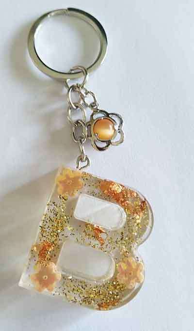 Personal Keyring, Bronze And Gold Letter `B`, 40mm x ±9mm, Resin Product, Handmade, Unique